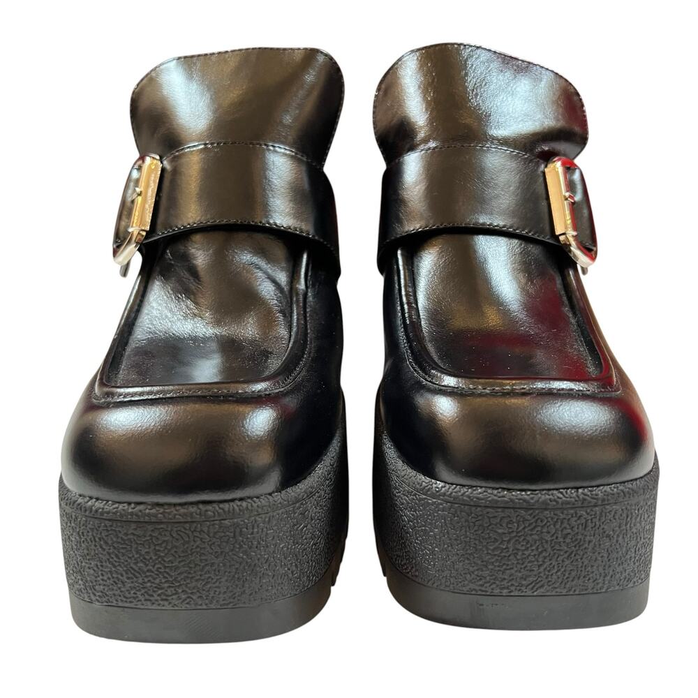Jeffrey Campbell Black Platform Loafer Heels Size 10 Lug Sole Buckle Shoes EUC - Picture 3 of 9